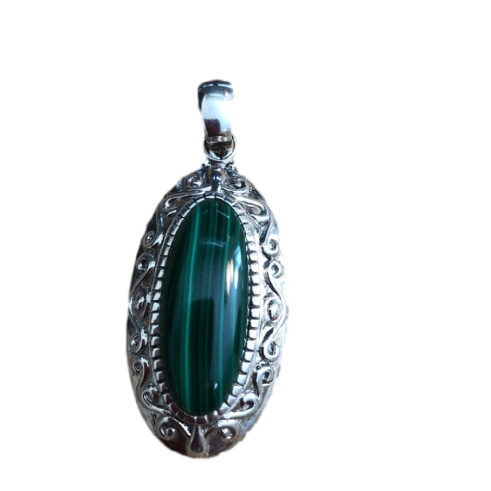 925 Sterling Necklace Pendant with Green Stone